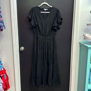 Chico's Elegant Black Maxi Dress with Flutter Sleeves
